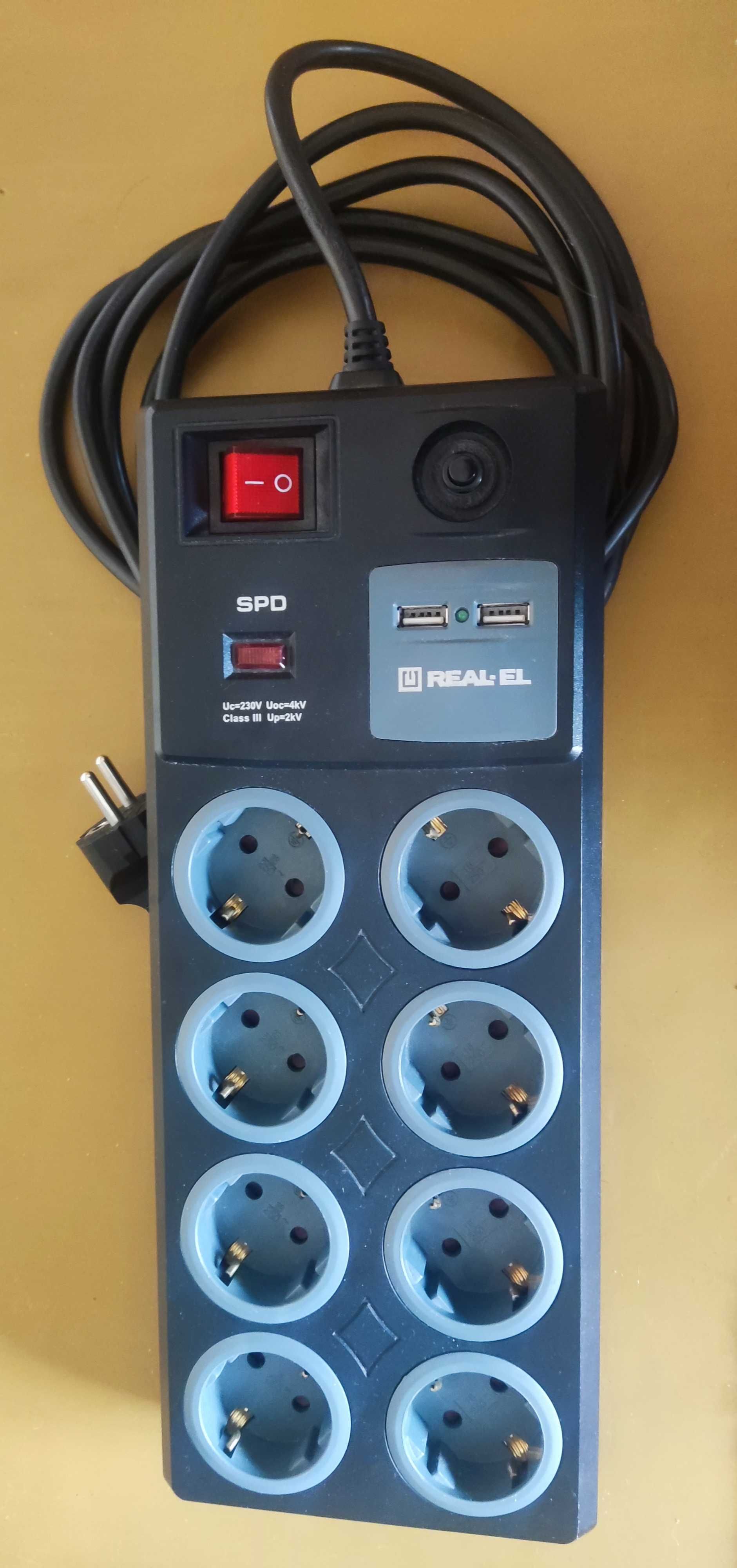 Мережевий фільтр-подовжувач REAL-EL RS-8F USB Charge