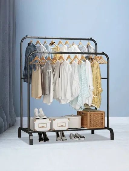 Двойная стойка вешалка 150х110х54 см для одежды и полкой для обуви Dou