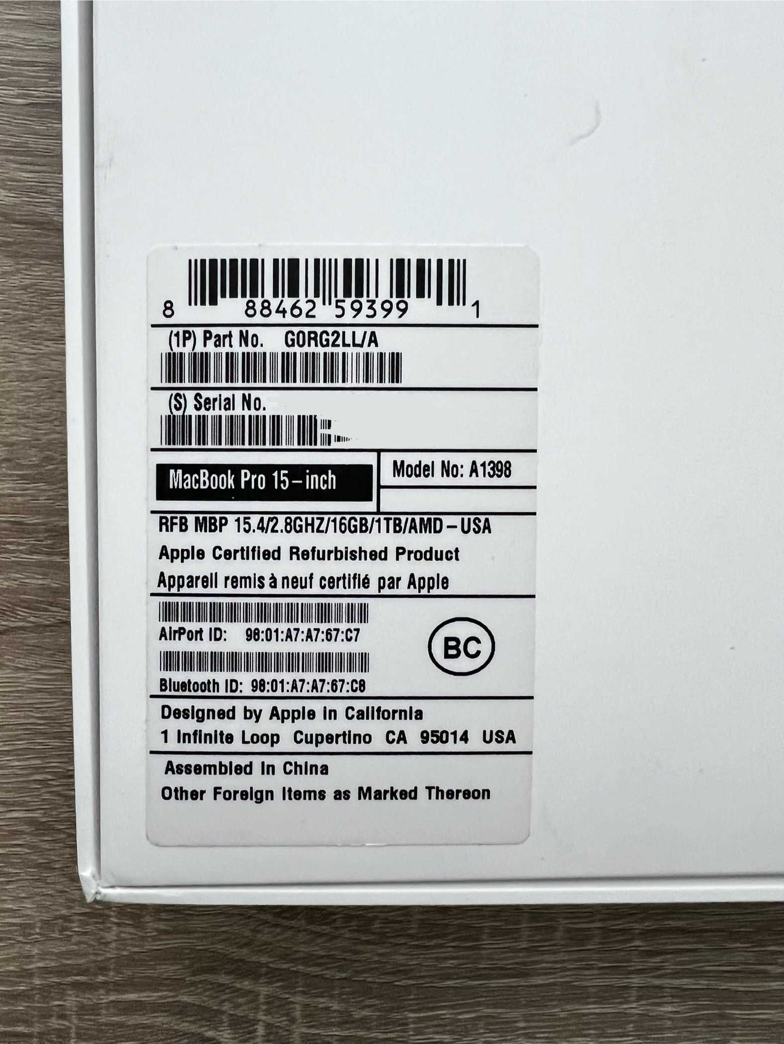 Macbook Pro Mid 2015 Retina 15.4/i7 2.8GHZ/RAM 16GB/SSD 1TB/AMD 2GB