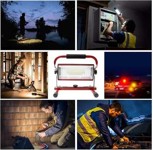 Lampa robocza LED 100W, akumulatorowa, 7000 lm, IP65, stojak