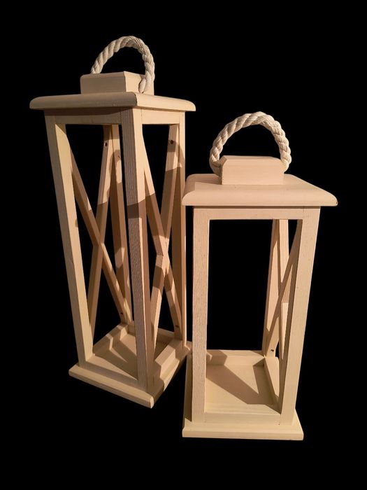 2x Lampion drewniany - BEŻOWY
