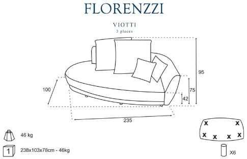 • Florenzzi Viotti Taupe - Włoska Sofa Kanapa Szezlong - 235 x 100 cm.