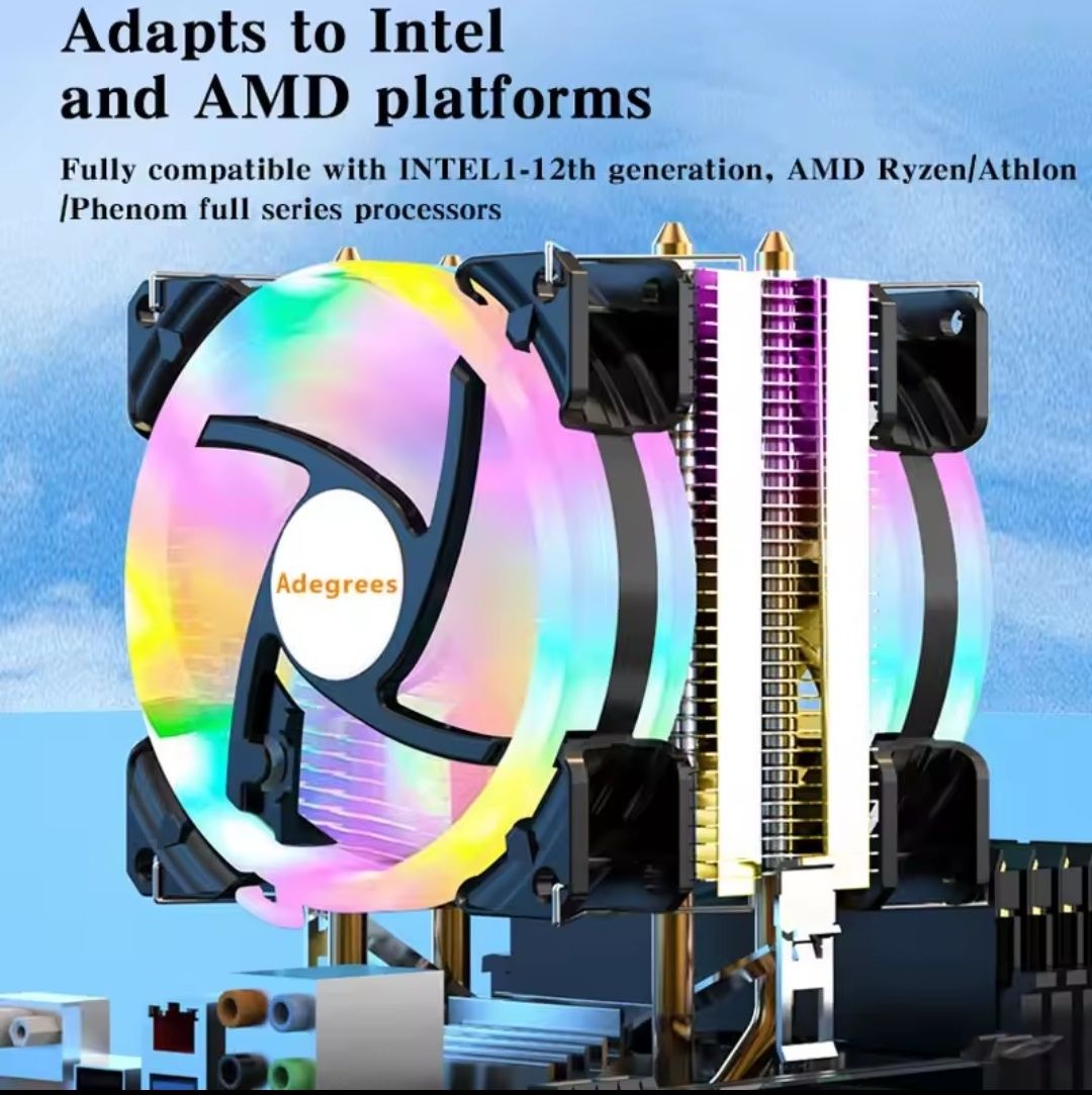 Процессорный кулер Adegrees RGB 4pin 105TDP для Intel и AMD Новый