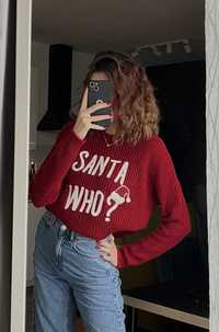 Sweter zimowy czerwony biały świąteczny wiązany XS FB Sister burgundy