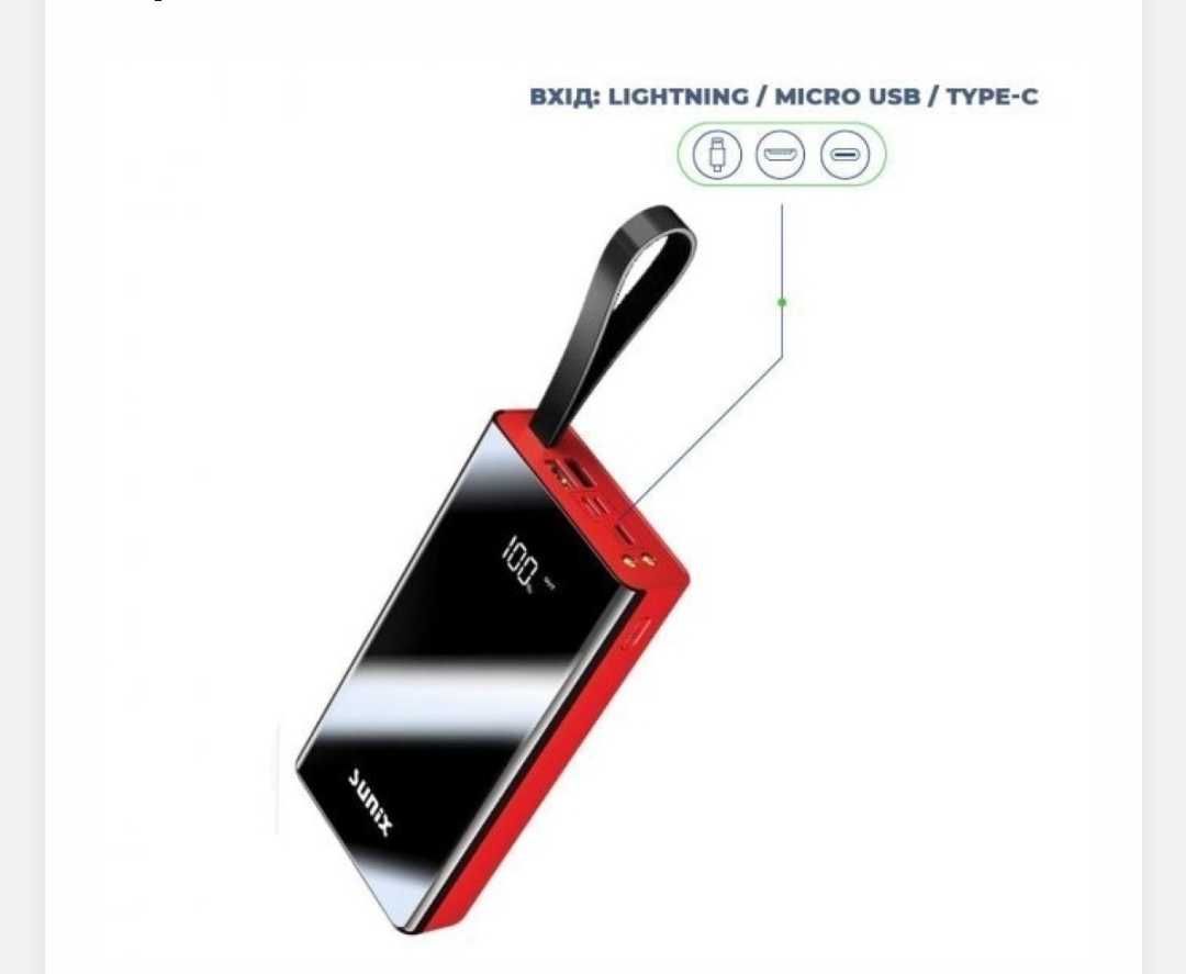 Потужний повербанк Sunix PB-11 30000 mAh червоний