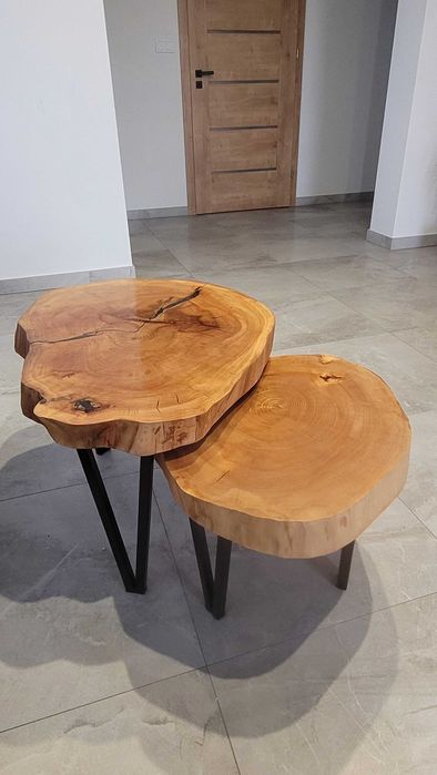 Komplet stolikow kawowych plaster drewna loft