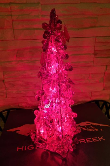 Lampka Choinka Czerwona z Koralików Ozdoba  Świąteczna Lampion