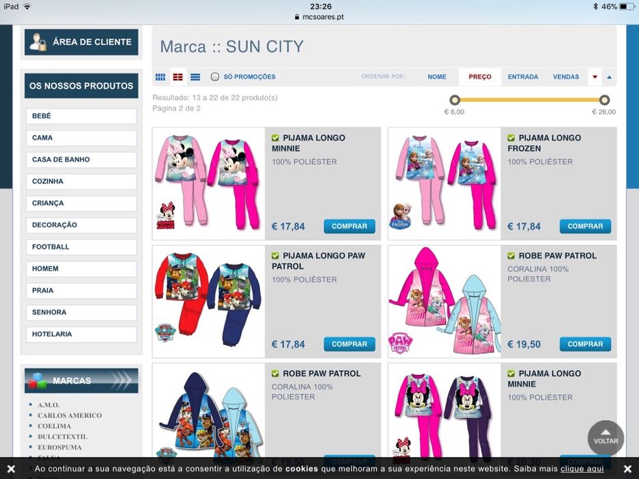 Pijamas Mickey SunCity t.8 e Minnie t10/11 anos