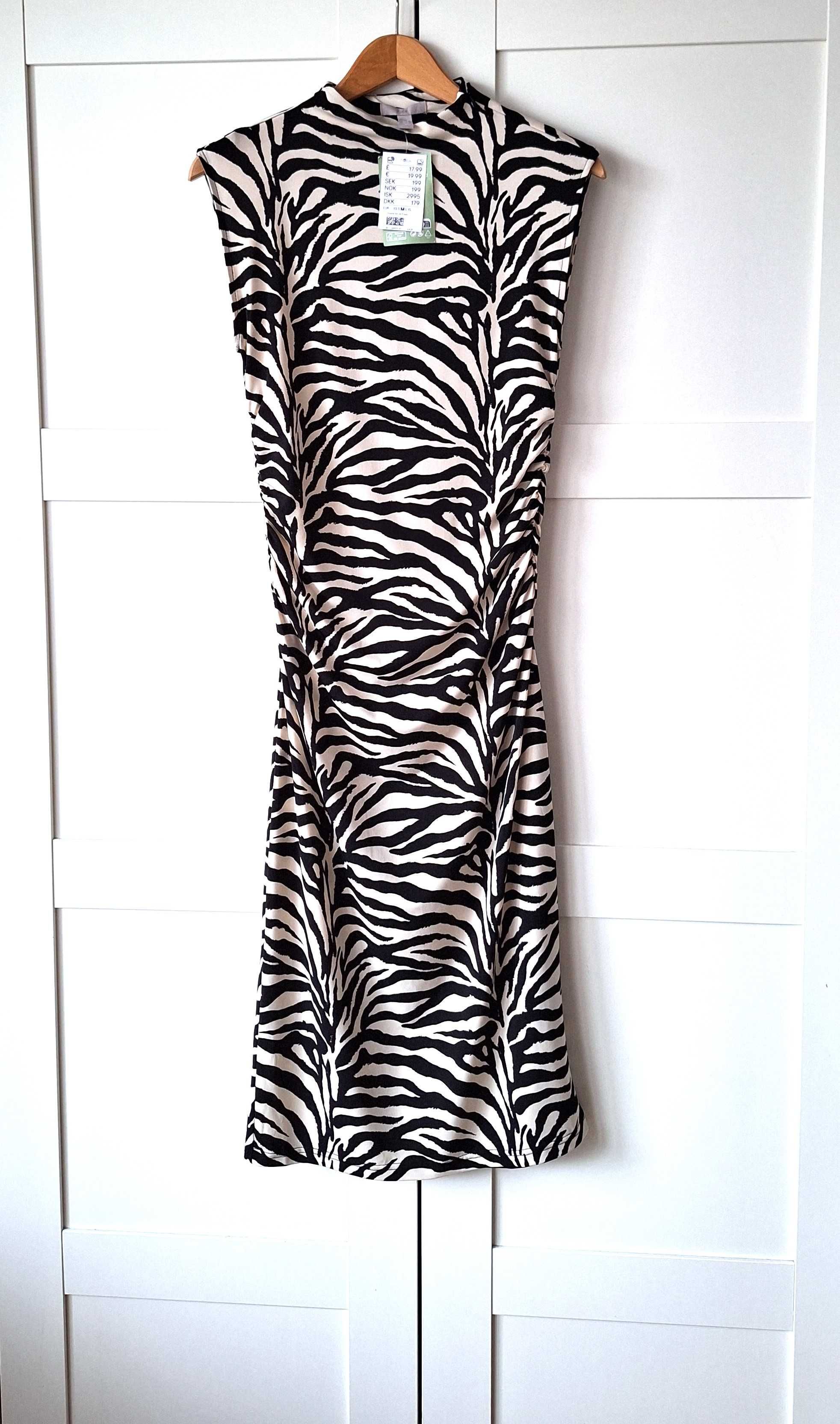 Nowa Ołówkowa Sukienka Midi z Wzorem Zebra H&M