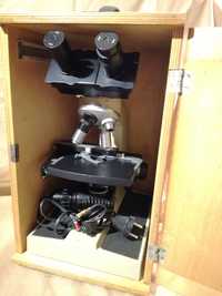 Mikroskop PZO Studar biologiczny dwuoczny głowica 400x 500x okulary