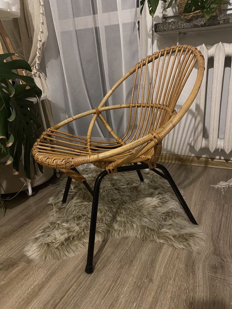 Krzesło fotel rattan boho drewniane