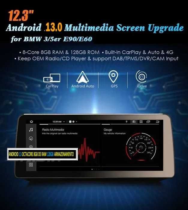 Auto-rádio 8.8" 12.3" android 13  BMW Seria 5/6 E60/E61/E62/E63/E64