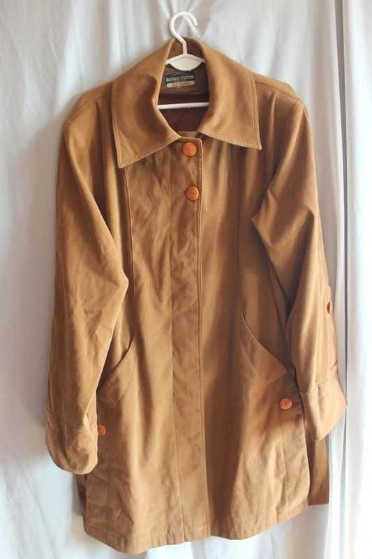 Brązowy, beżowy płaszcz kurtka narzutka vintage retro plus size
