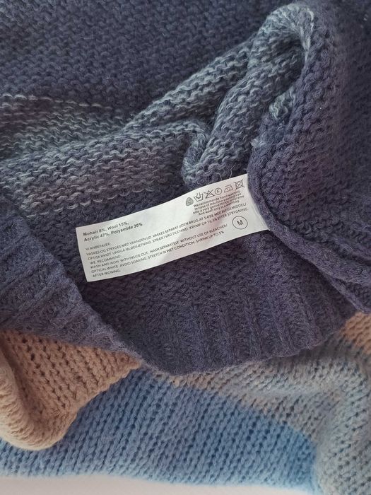 Niebieski sweter w paski dzianinowy wełna moher Luxzuz M oversize