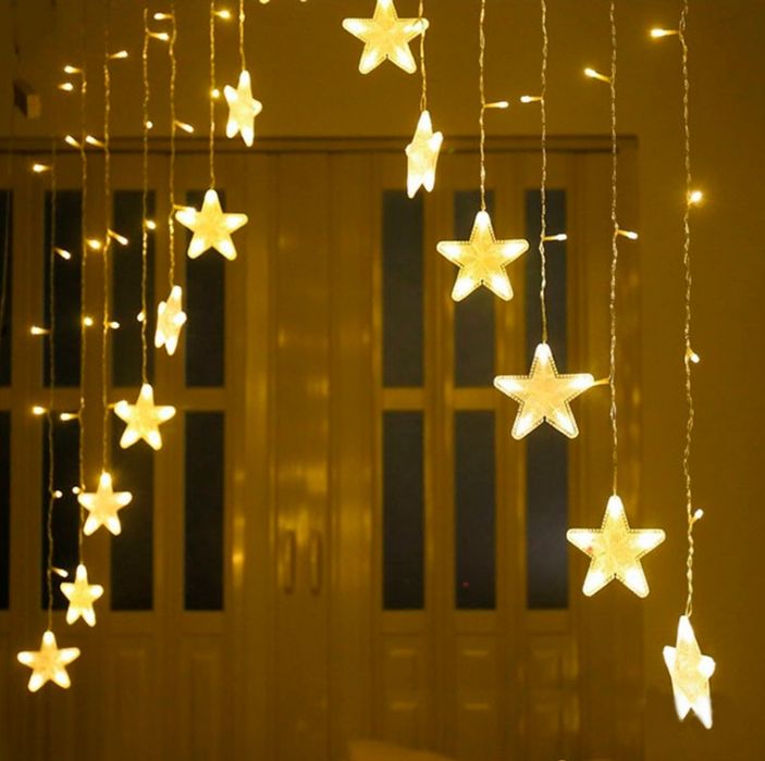 Гірлянда-штора "Зірки абстрактні" теплий-білий
