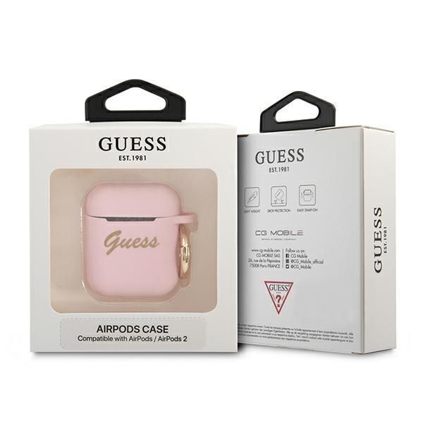 Guess Gua2Sssi Airpods Cover Różowy/Pink Silicone Vintage Script