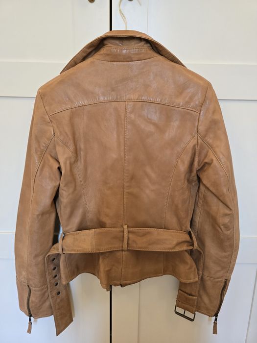 Kurtka ramoneska S Stradivarius camel skóra 100%