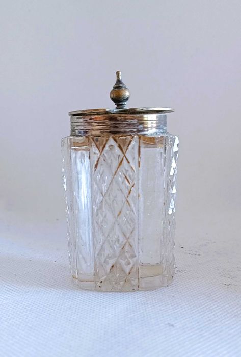 Musztardniczka kryształowe szkło posrebrzane okucie