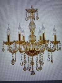 żyrandol szklany 6 ramienny złoty kryształ lampa wisząca glamur