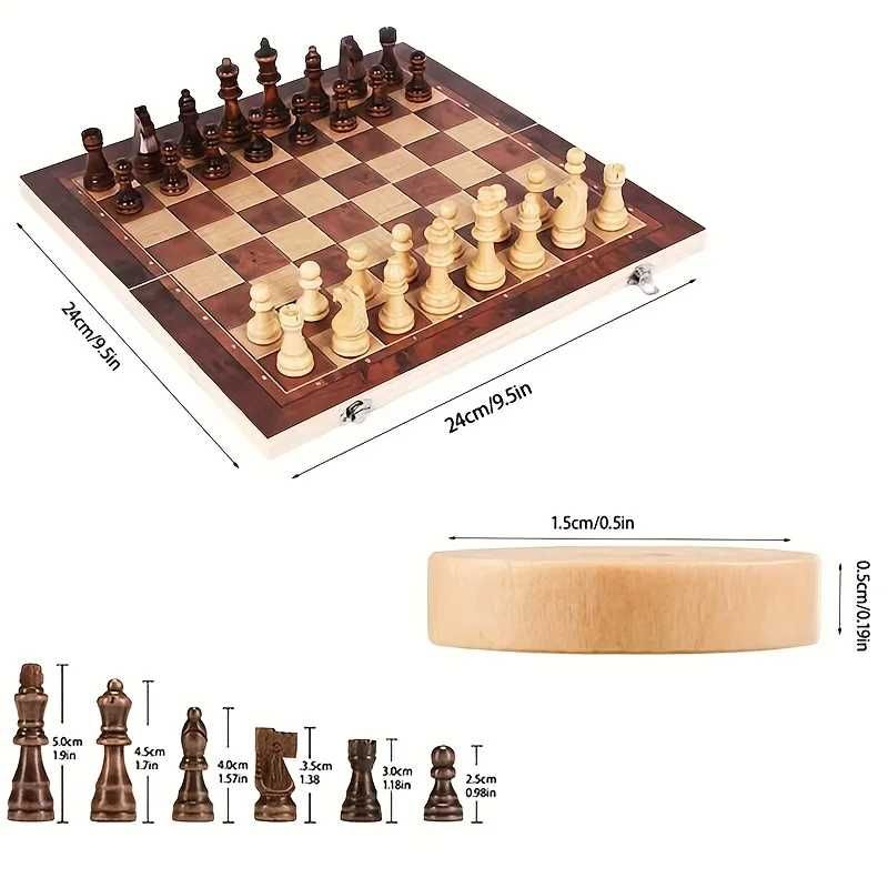 Дерев'яна шахова дошка 3 в 1 (шахи + шашки + нарди)