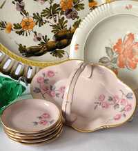 Koszyk kokilki piękna stara różowa porcelana Kuzniekov