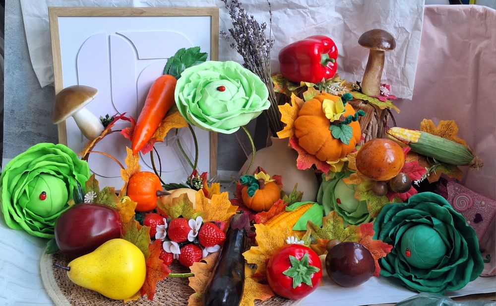 Обручі до осінніх свят, яблуко, персик, кабачок, диня, грибочок, квасо