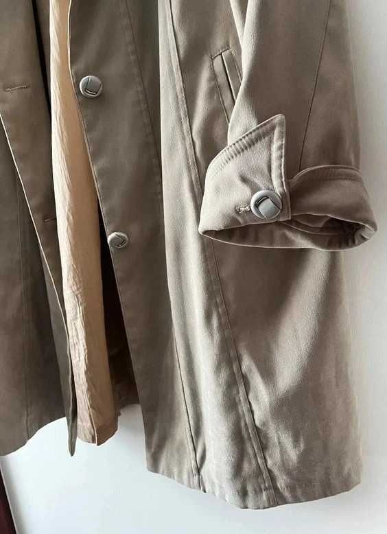 Klasyczny długi beżowy płaszcz trencz damski vintage M 38