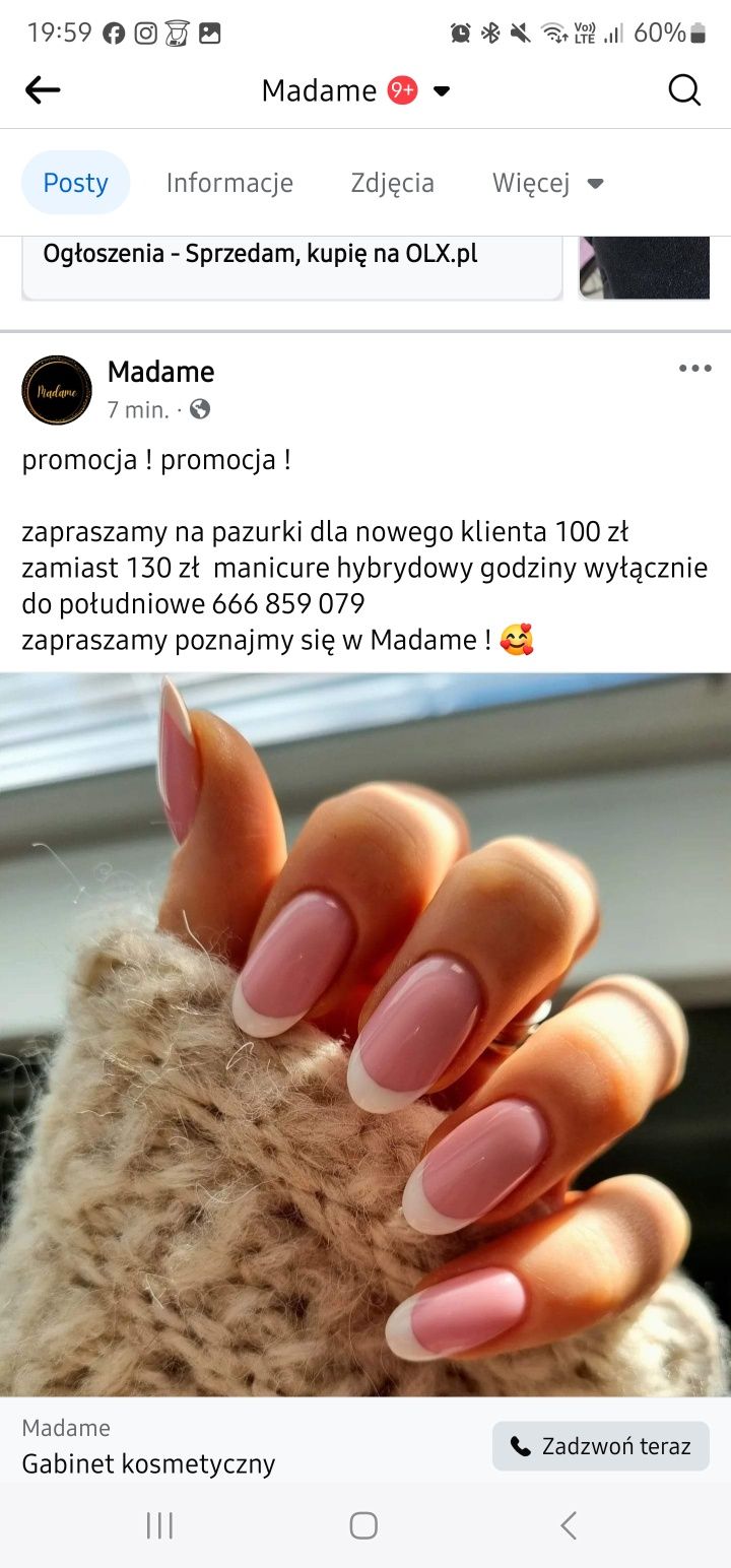 Paznokcie kosmetyczka Pabianice ul. Powstańców Warszawy 12  MADAME