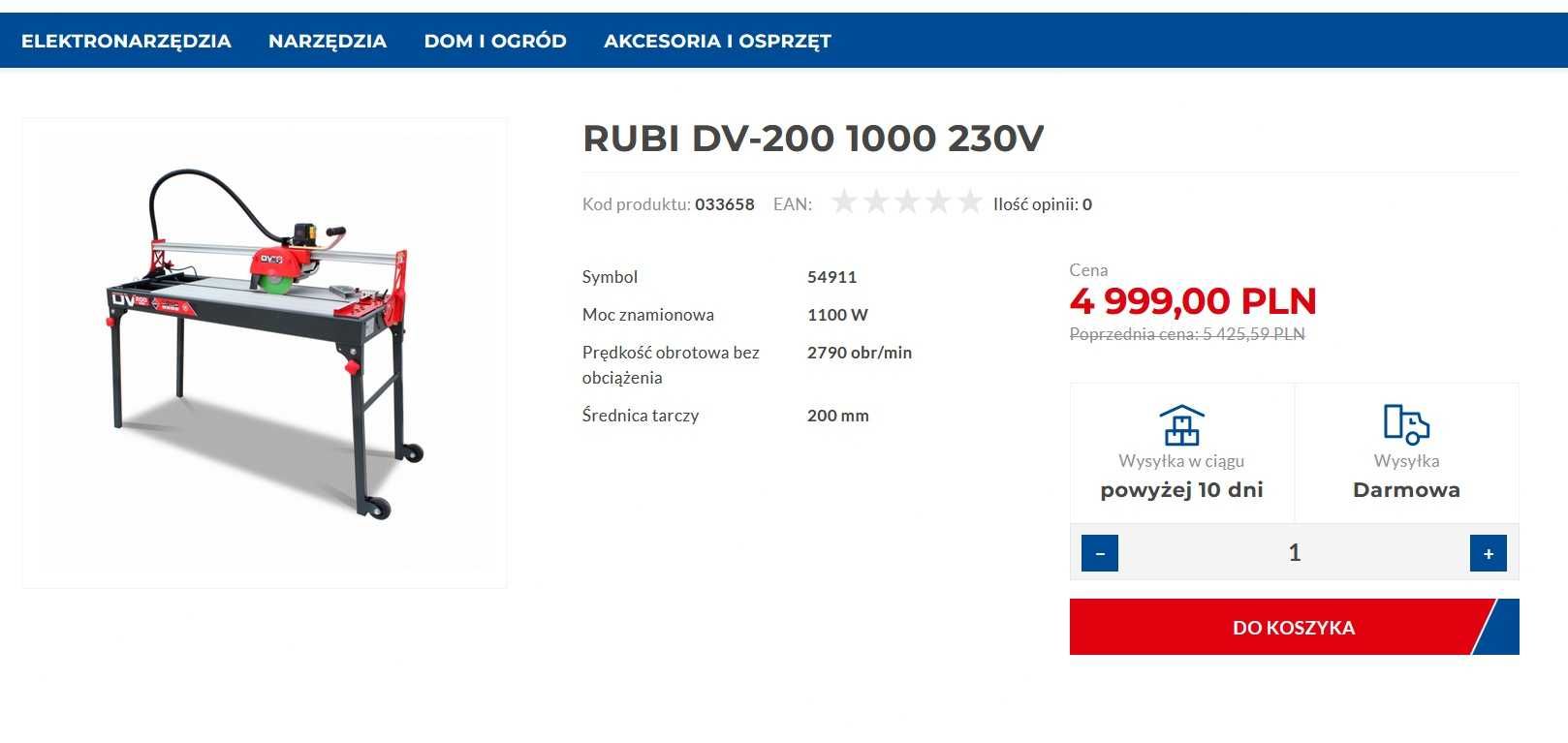 Przecinarka elektryczna Rubi DV-200/1000 + Dodatki wodna JAK NOWA !!
