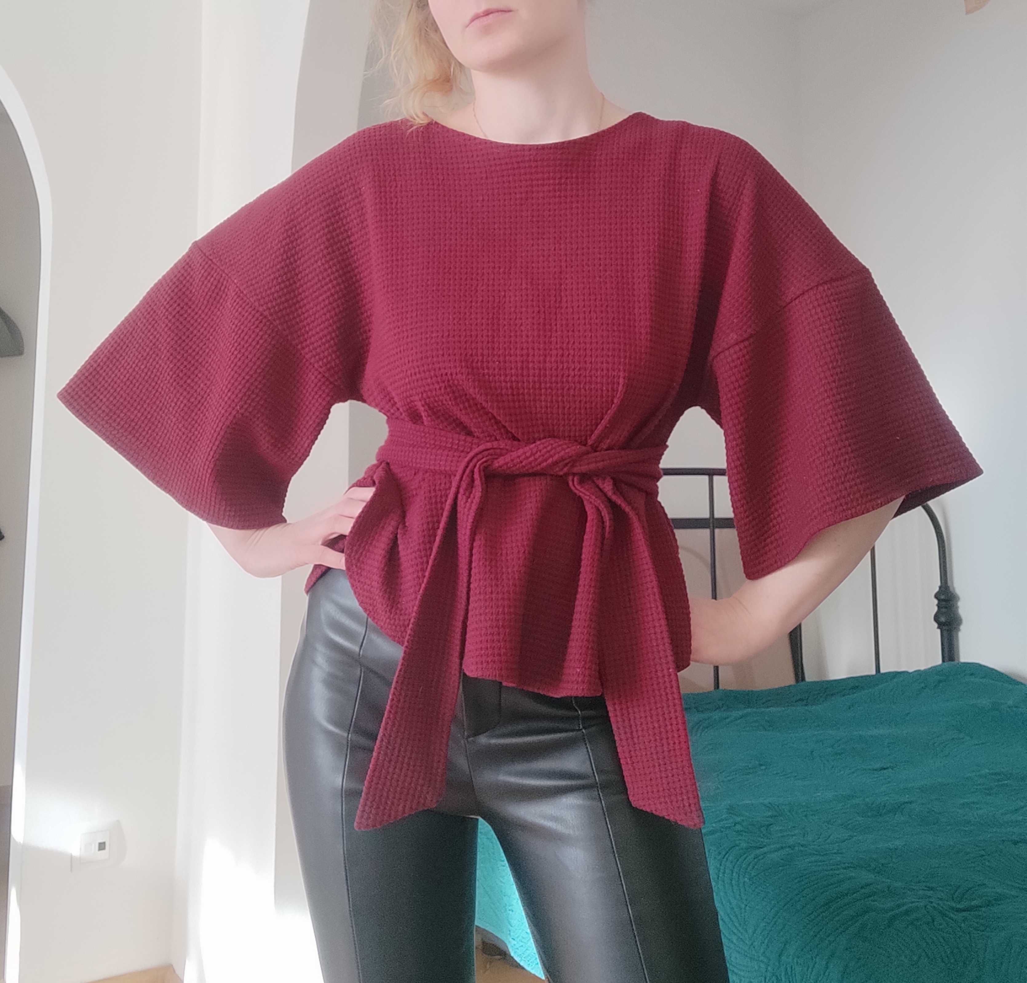 Burgundowa Bluzka Mango Kimono