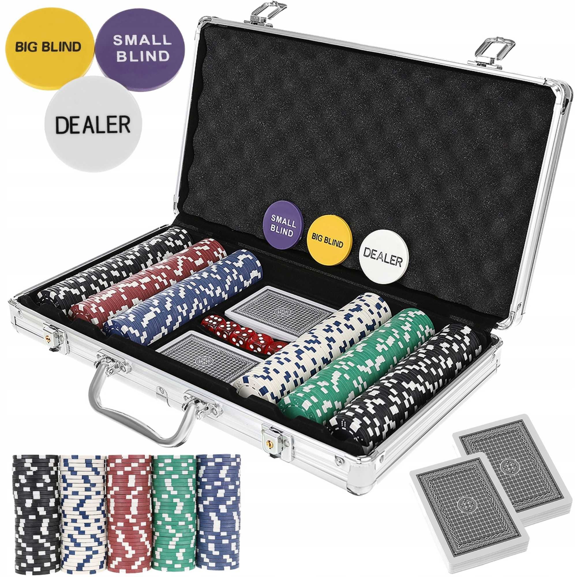 Zestaw do Pokera Żetony 300 Żetonów Texas Poker Karty + Walizka