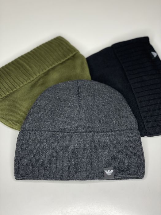 Мужская спортивная шапка зимняя Armani темно серая/графит утепленная