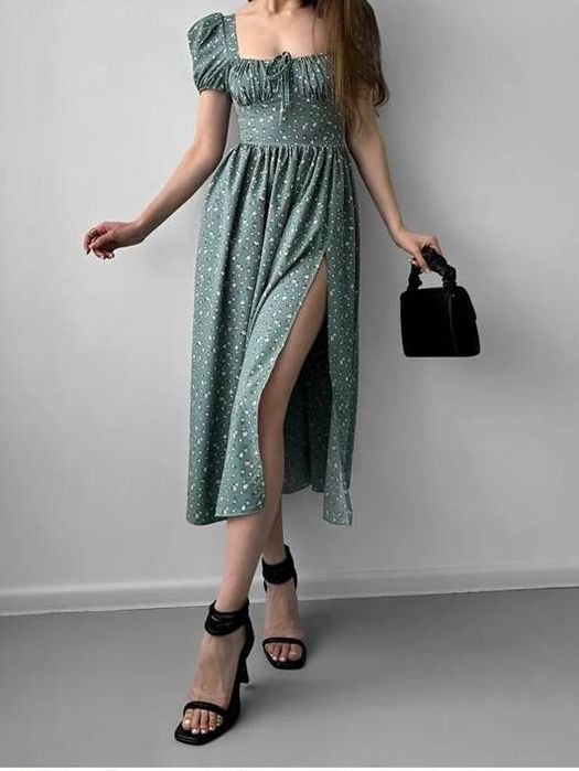 Літня сукня міді, квітковий принт