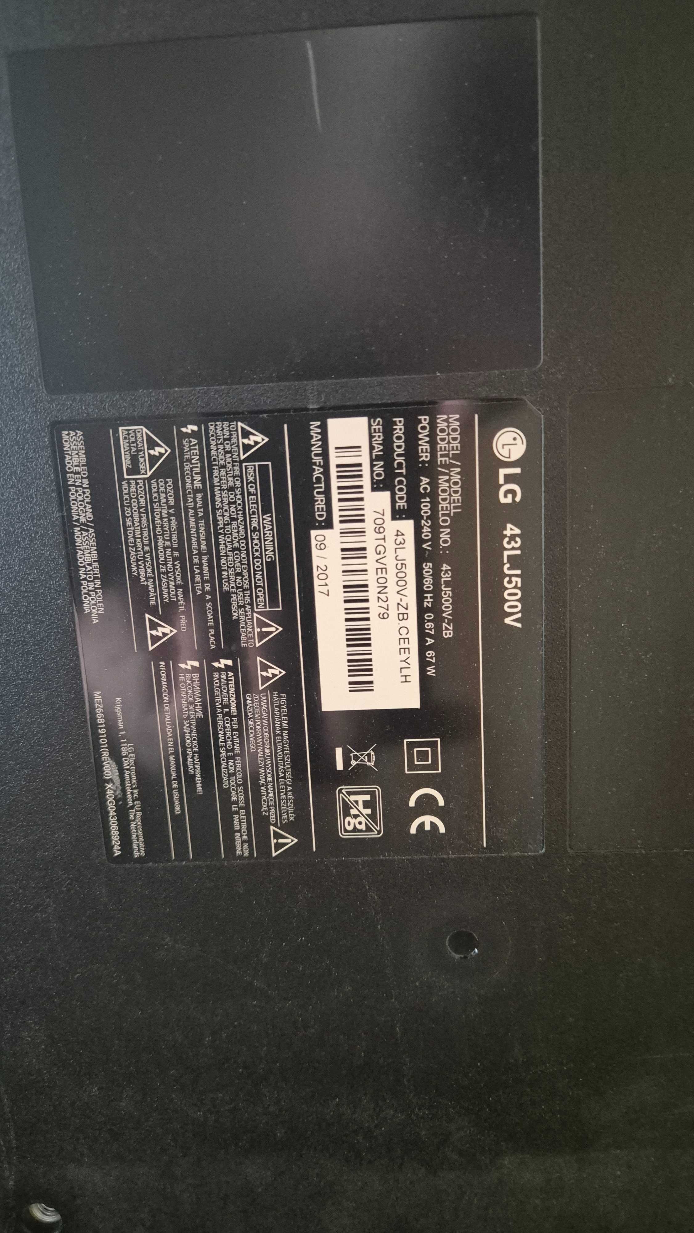 Telewizor LG 43LJ500V uszkodzony, zbity ekran