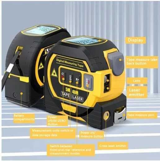 Dalmierz laserowy 3w1 taśma miernicza 5m laser 100m