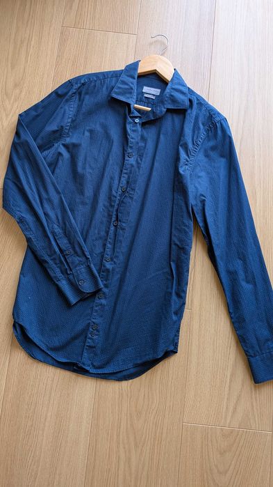 Koszula męska granatowa Zara Man rozmiar M slim fit wzór w kropki