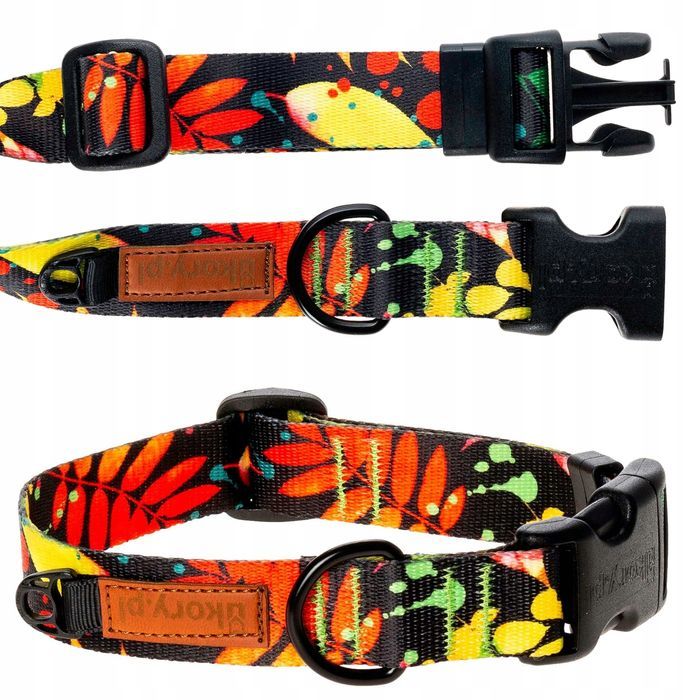 mocna obroża dla psa amstaffa stafika pitbulla m/l 25mm czarna liście