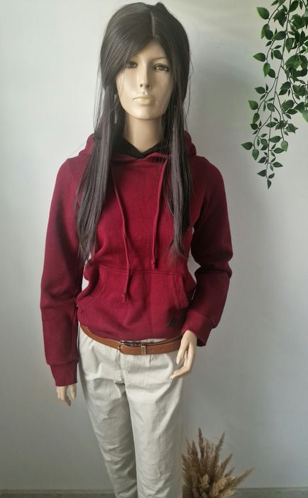 Bordowa bluza zakładana przez głowę z podwójnym kapturem Basic S M