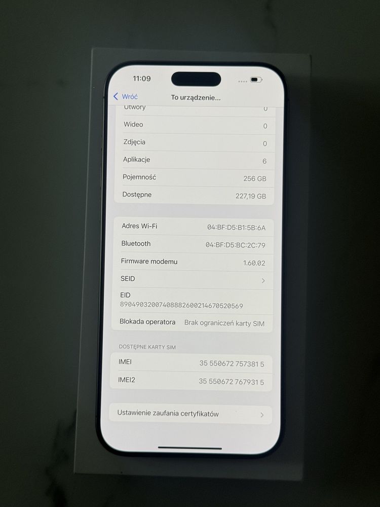 iPhone 16 Pro Max 256GB (0 cykli ladowania)