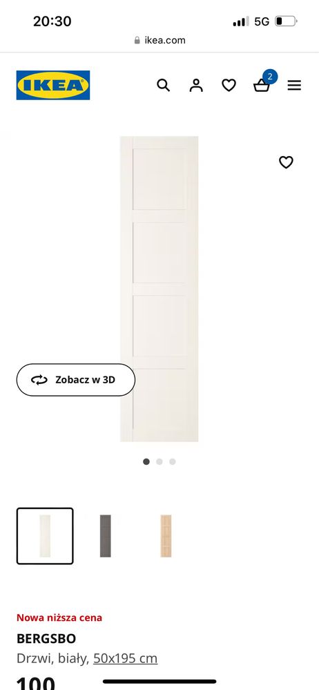Ikea pax drzwi Bergsbo biale z zawiasami 50x195cm