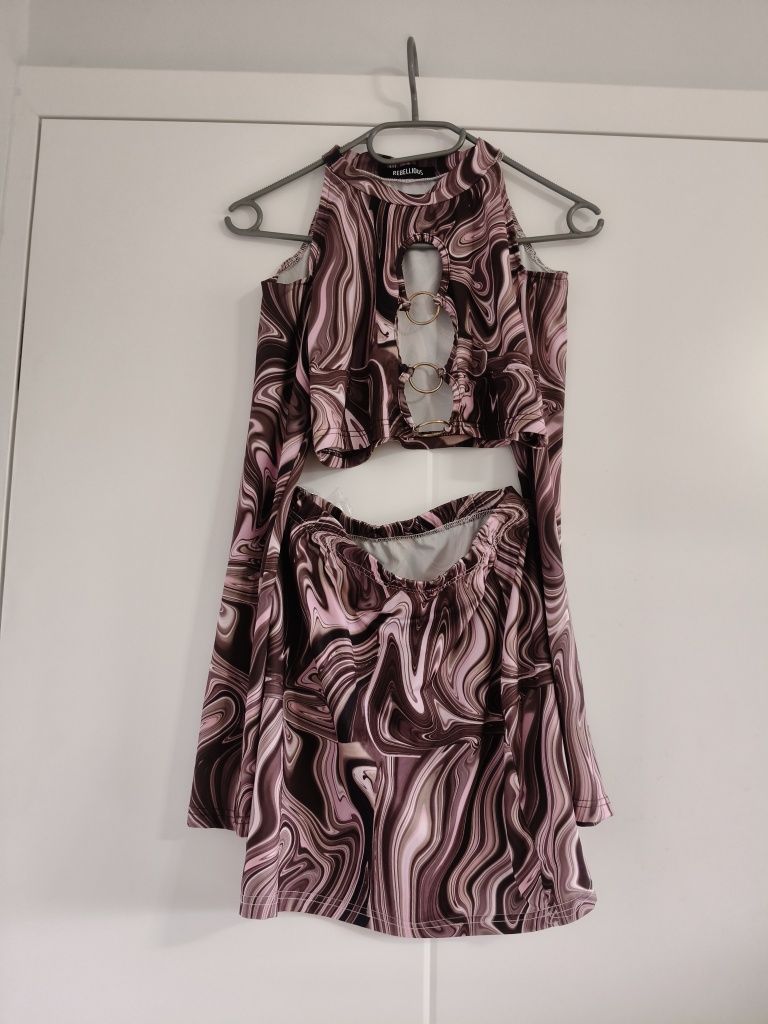 Rave set festiwal dress party crop cutout dress S