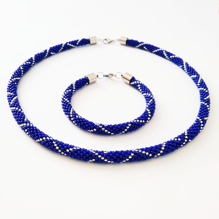 Komplet biżuterii handmade - bransoletka i naszyjnik - szafirowy