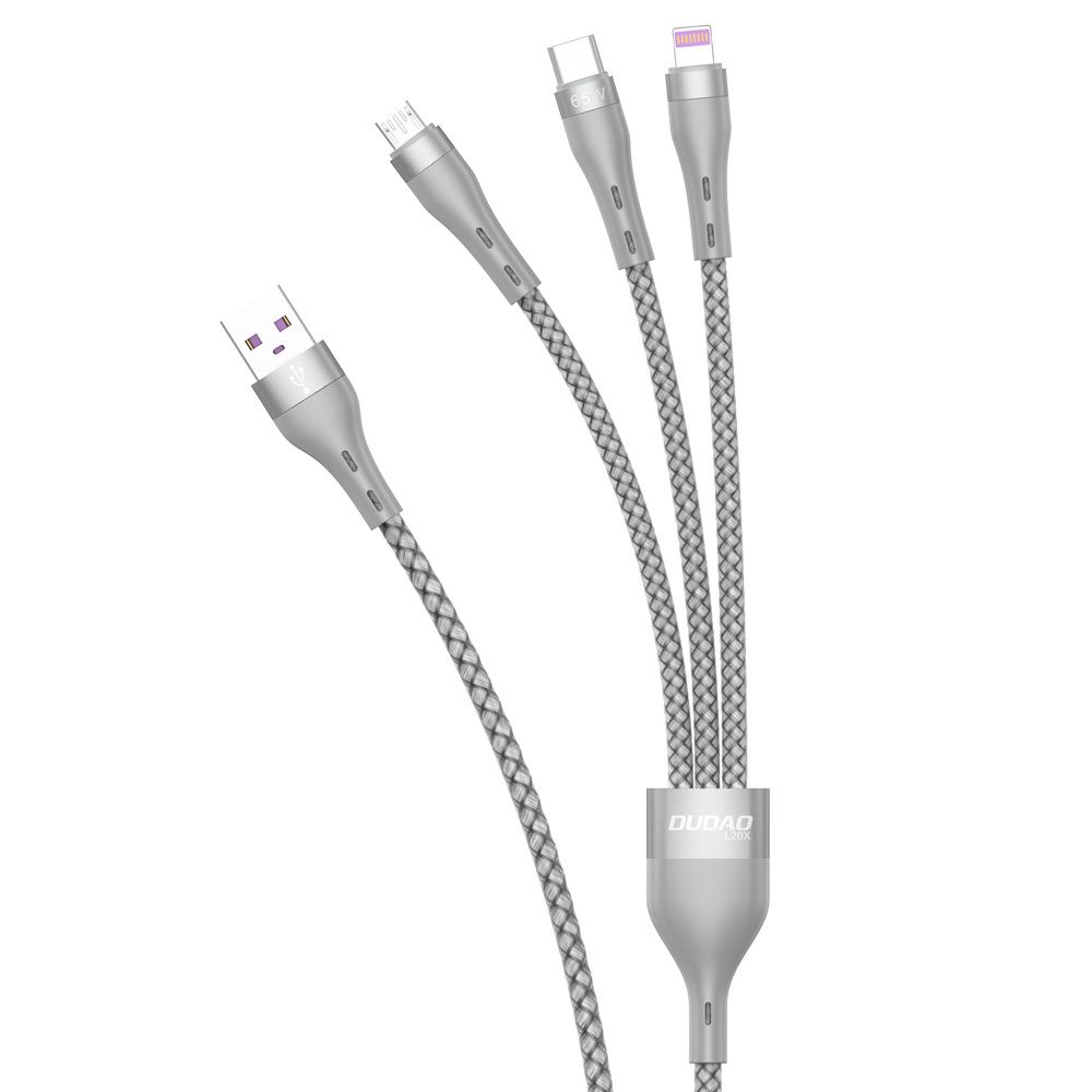 Kabel Dudao 3W1 Usb - Lightning / Microusb / Usb Typ C 65W 1,2M Szary