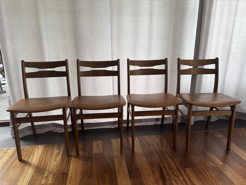 4 duńskie krzesła teak Denmark danish design brązowe
