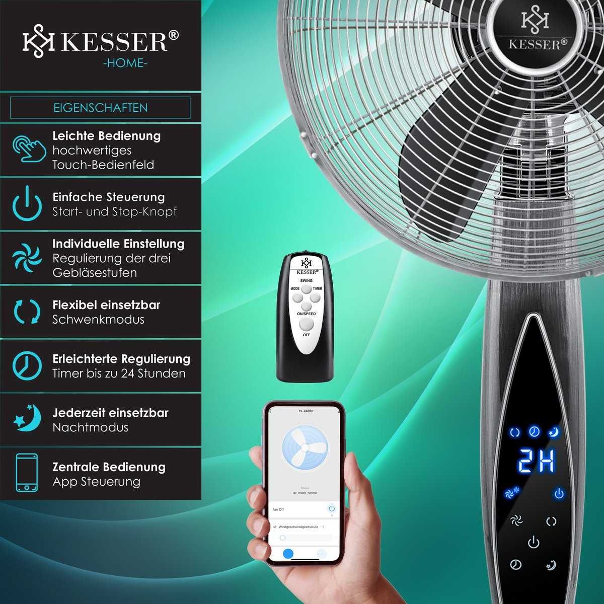 Wentylator stojący metalowy 136cm Pilot aplikacja Wi-Fi Timer śred45cm