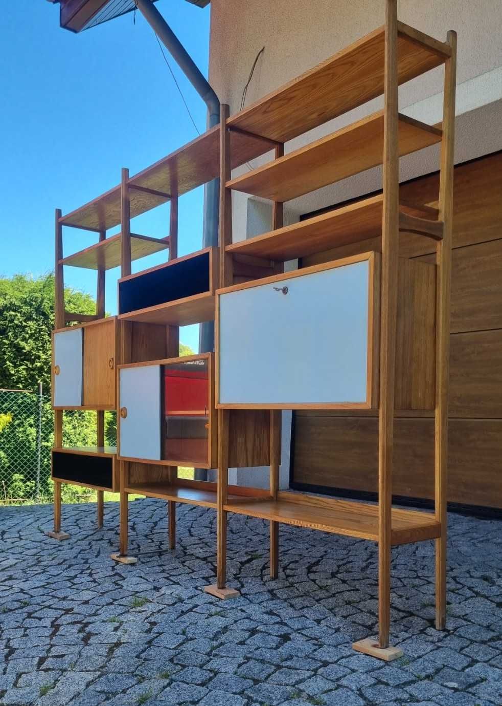 Regał modułowy proj. R. Hałas Polska lata 60 klasyk Design PRL