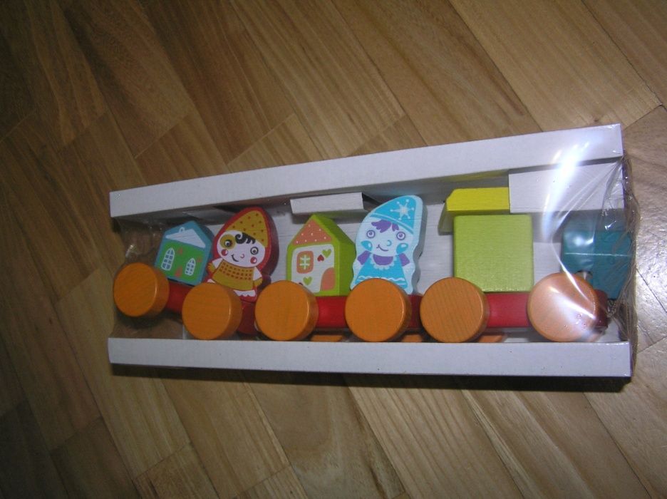 Деревянный Сказочный Поезд конструктор каталка Cubika Кубика