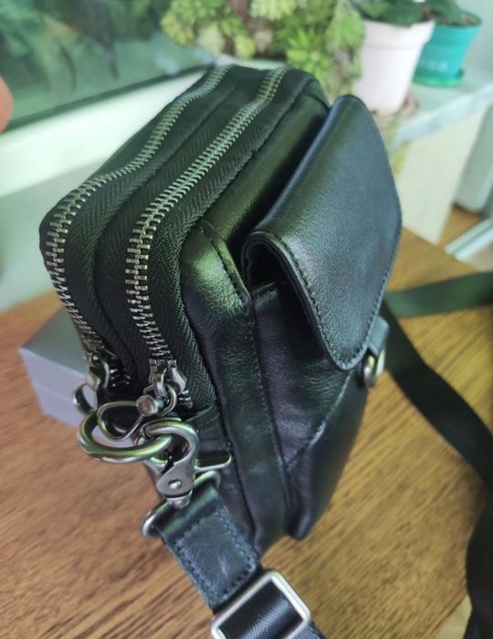 Кожаная Барсетка - Сумка мужская. Черная