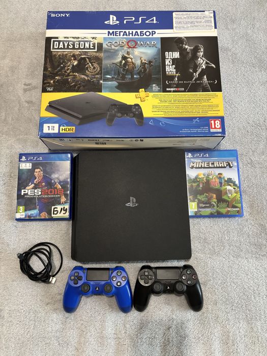 Ігрова приставка Ps4 slim 1Tb, 2 геймпада + 2 гри
