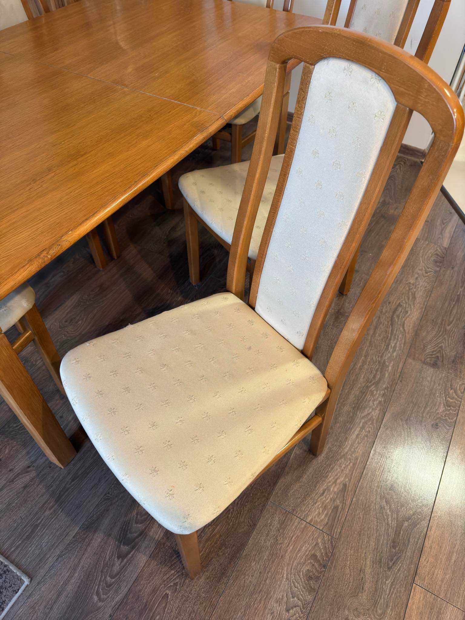 Komplet mebli salonowych: stół z 6 krzesłami, szafa rogowa, 2x komoda